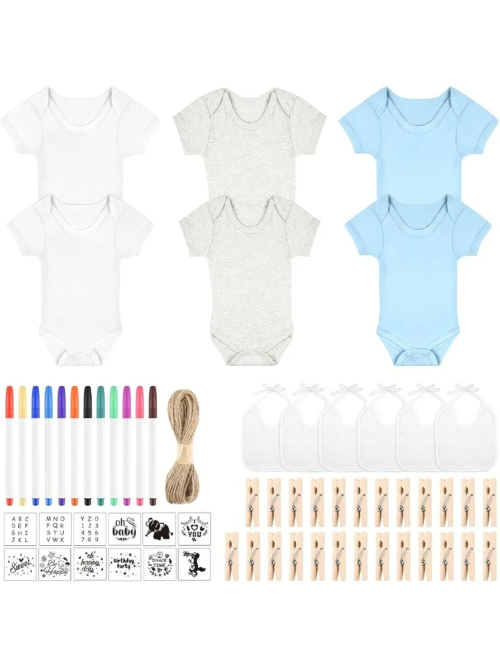 DIY Baby Bibs & Bodysuit Set - 60/110/220 Pcs for Baby Shower Games & Gifts